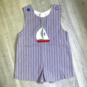 VTG Samara Jumper Sailboat Beach Girls 4T Boys Unisex Gingham Red While Blue